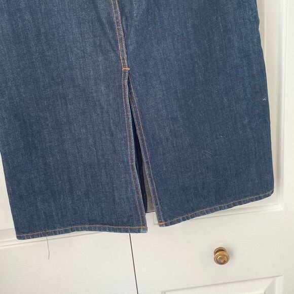 J. Crew Women’s 10P Denim Jean Long Pencil Skirt Double Slit Frayed Waist Button - Picture 5 of 6